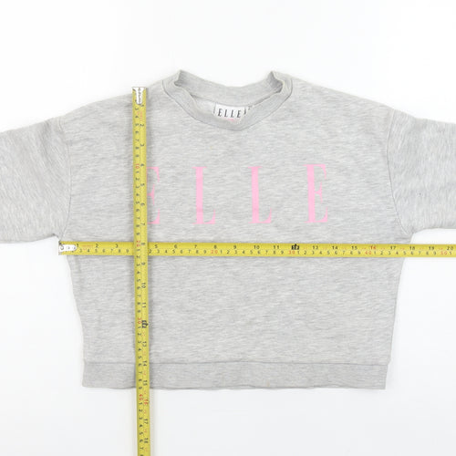 ELLE Girls Grey Pullover Logo Sweatshirt Size 8 Years Crew Neck Cotton Blend