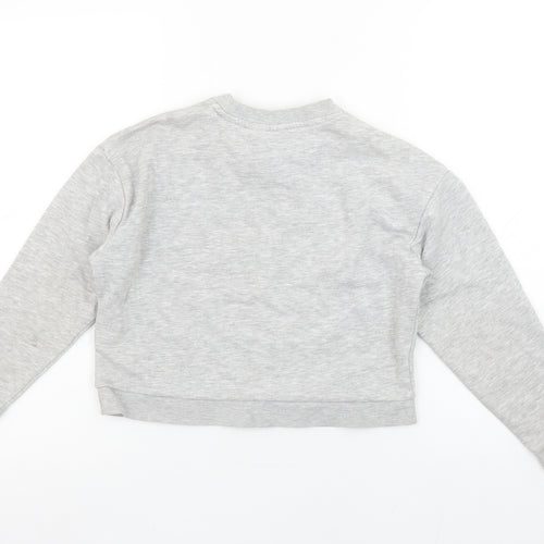 ELLE Girls Grey Pullover Logo Sweatshirt Size 8 Years Crew Neck Cotton Blend