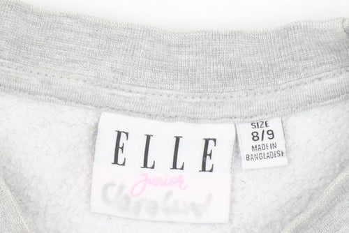 ELLE Girls Grey Pullover Logo Sweatshirt Size 8 Years Crew Neck Cotton Blend