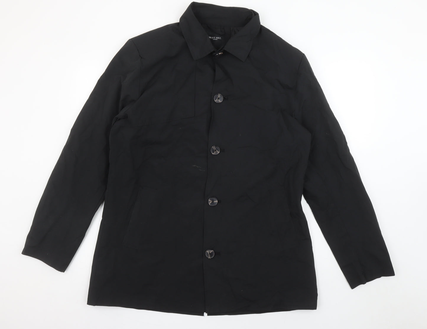 Brave Soul Men's Black Mid-Length Polyester Overcoat L Regular Fit