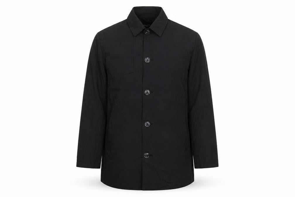 Front view of Brave Soul Men's Black Mid-Length Polyester Overcoat L Regular Fit
