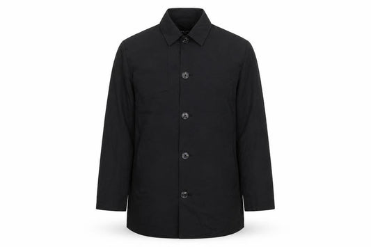 Front view of Brave Soul Men's Black Mid-Length Polyester Overcoat L Regular Fit