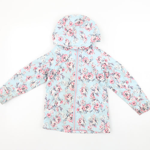Gelert Girls Blue Floral Hooded Rain Coat Jacket 5-6 Years Water Resistant