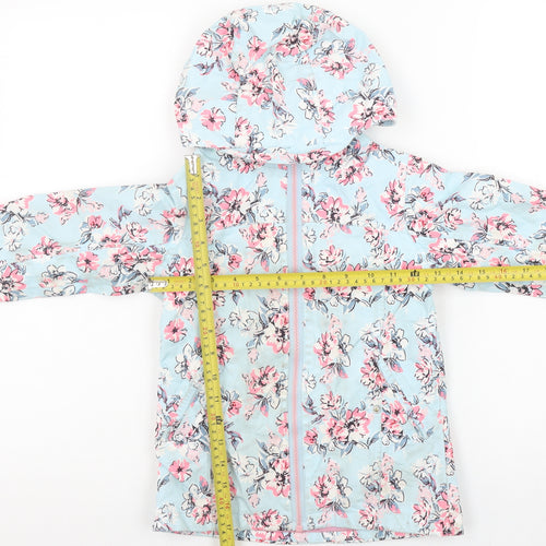Gelert Girls Blue Floral Hooded Rain Coat Jacket 5-6 Years Water Resistant