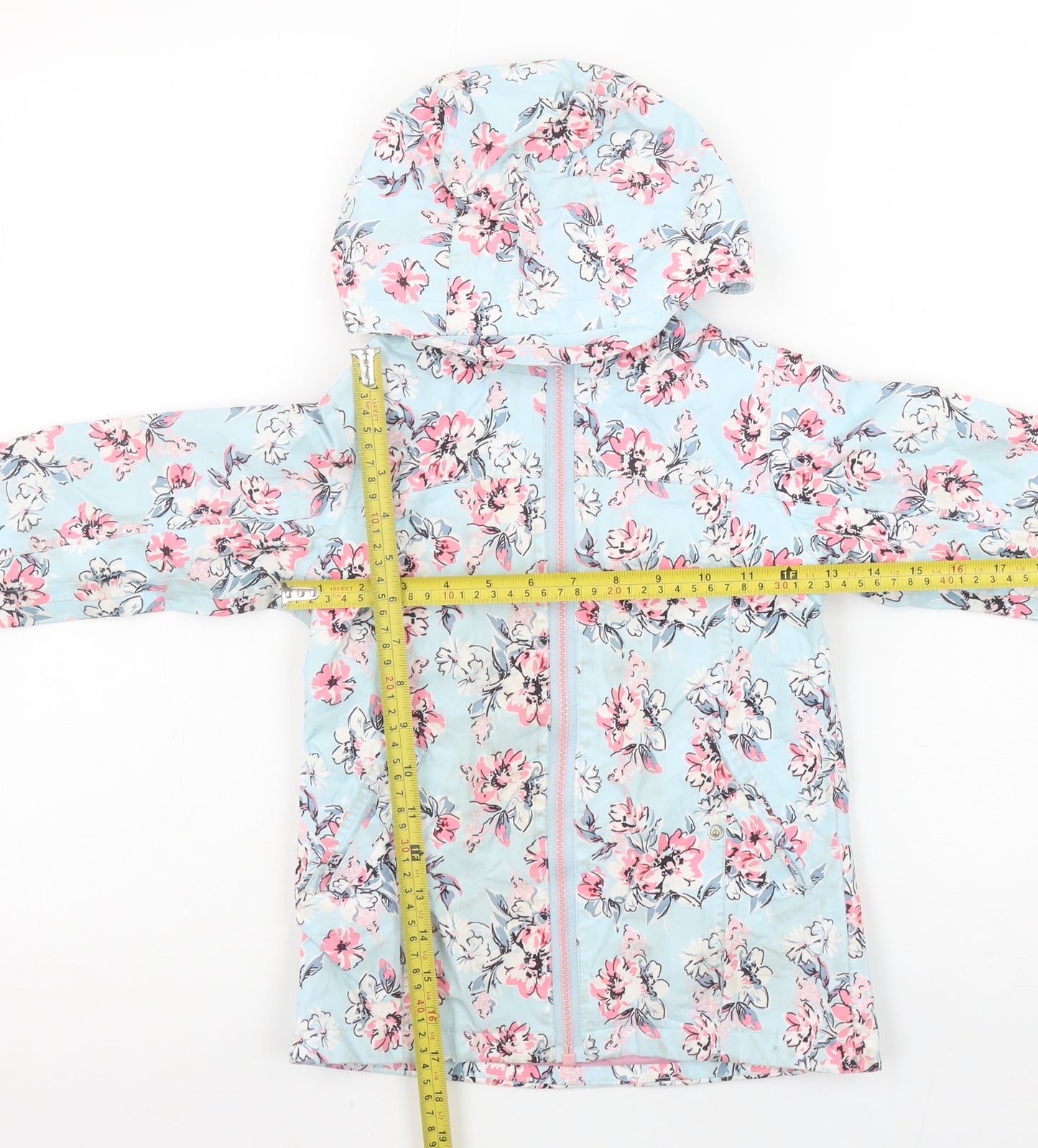Gelert Girls Blue Floral Hooded Rain Coat Jacket 5-6 Years Water Resistant