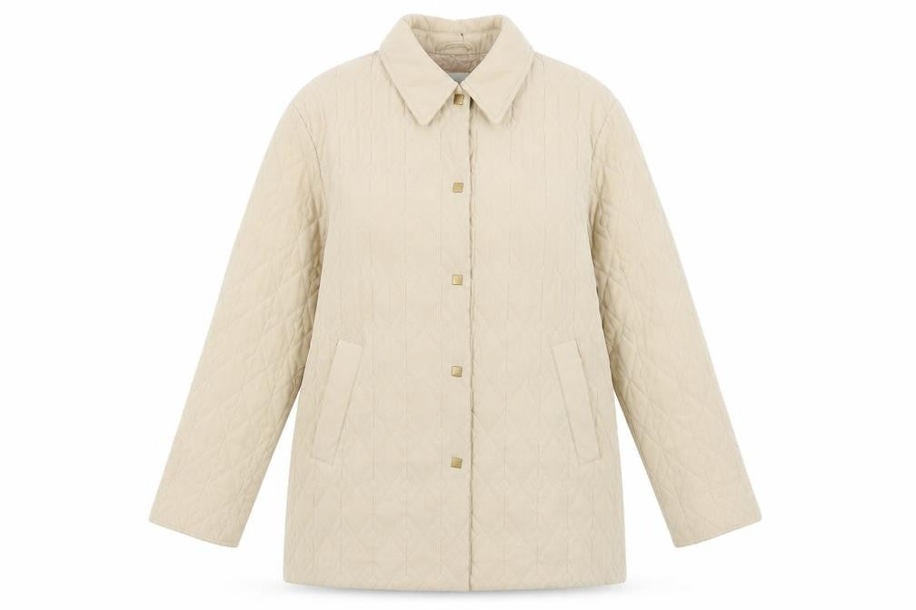 Front view of Eastex Women’s Beige Quilted Mid-Length Polyester Jacket UK 10