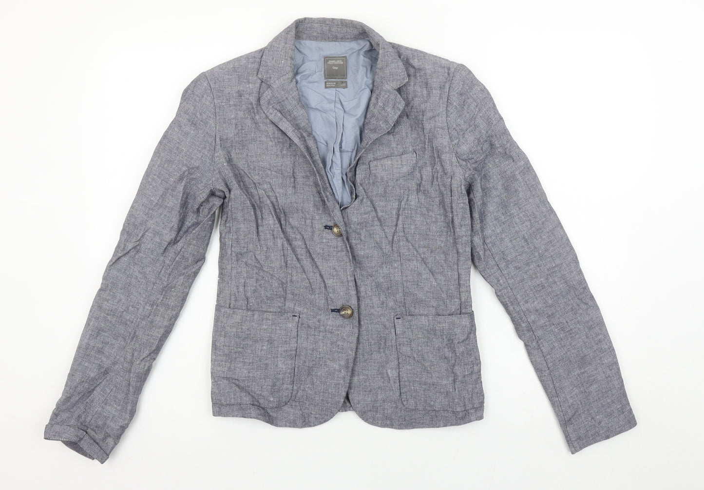 Gap Women's Grey Linen Blend Single-Breasted Blazer UK 8