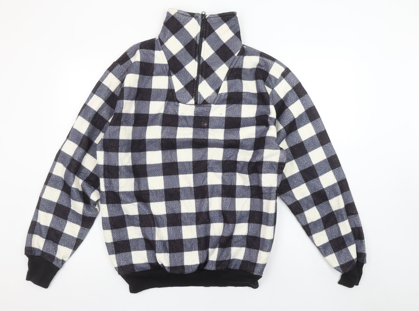 Stats Men's Black Check Fleece 1/4 Zip Pullover Sweatshirt XL