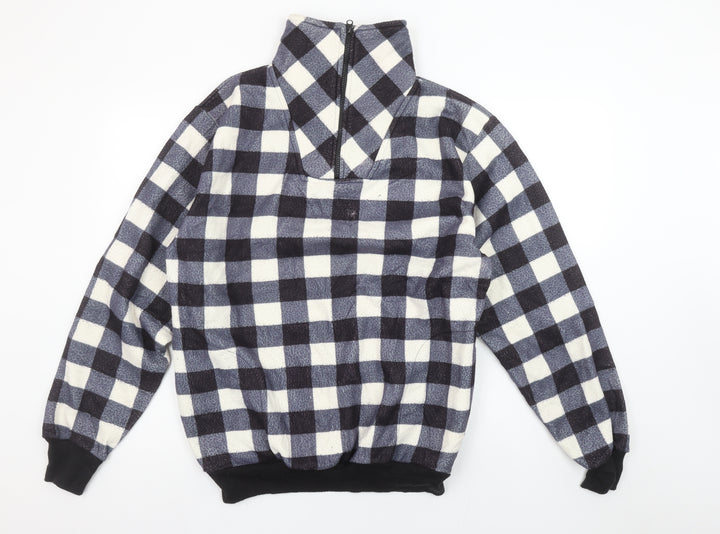 Stats Men's Black Check Fleece 1/4 Zip Pullover Sweatshirt XL