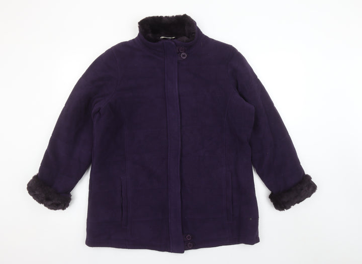 Marks and Spencer Womens Purple Fleece Fur Trim Coat Size 16