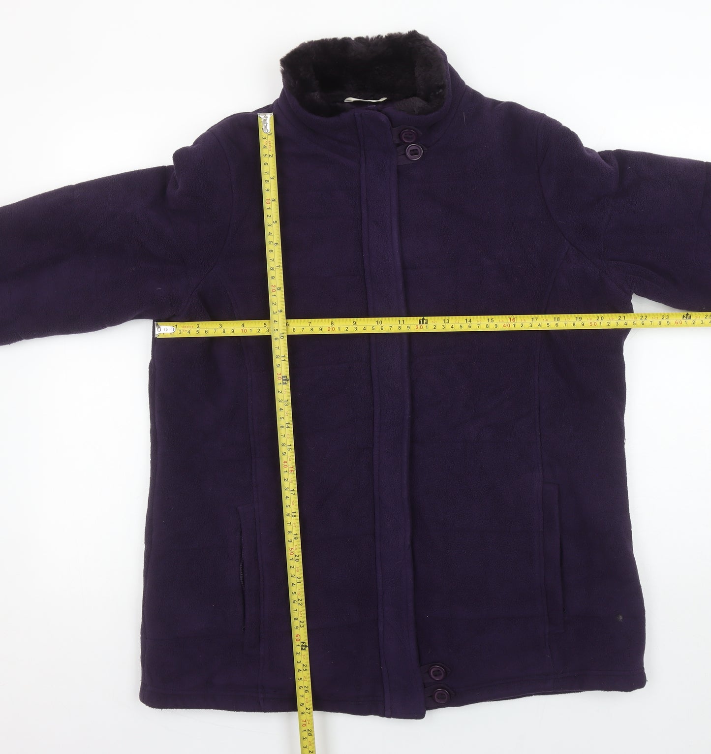 Marks and Spencer Womens Purple Fleece Fur Trim Coat Size 16