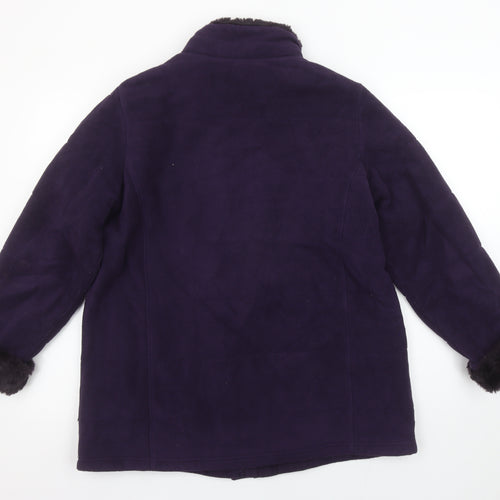 Marks and Spencer Womens Purple Fleece Fur Trim Coat Size 16