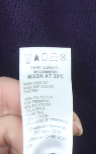 Marks and Spencer Womens Purple Fleece Fur Trim Coat Size 16