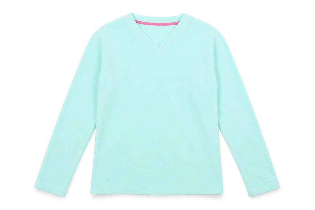 Front view of Millets girls’ blue fleece v-neck pullover sweatshirt - 13 years