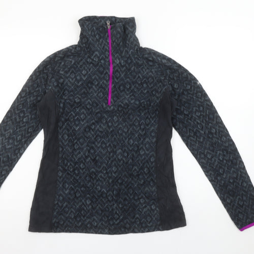 Columbia Women Black Geometric 1/2 Zip Pullover Fleece Sweatshirt M