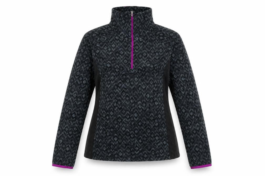 Front view of Columbia Women Black Geometric 1/2 Zip Pullover Fleece Sweatshirt M