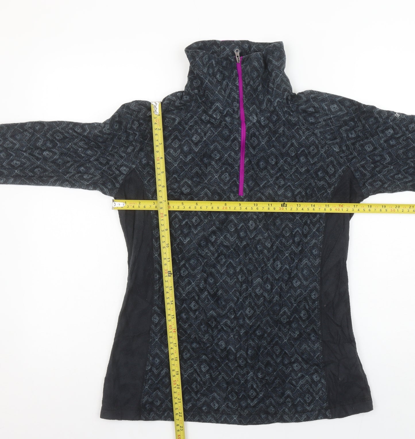 Columbia Women Black Geometric 1/2 Zip Pullover Fleece Sweatshirt M