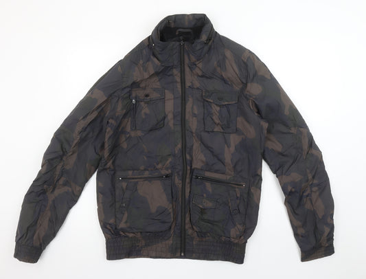 Capsize Men's Green Camouflage Bomber Jacket Size M