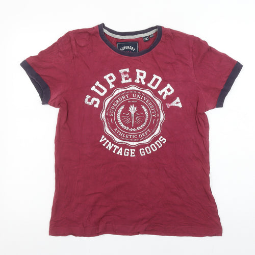 Superdry Women's Red Cotton Vintage Print T-Shirt UK 12
