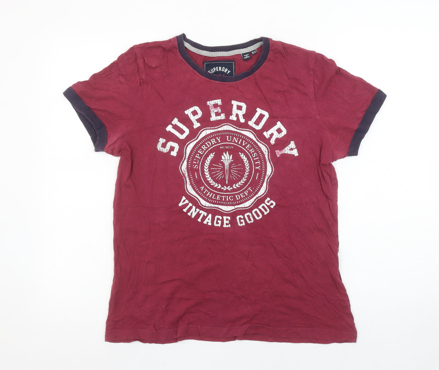 Superdry Women's Red Cotton Vintage Print T-Shirt UK 12
