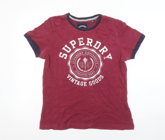 Superdry Women's Red Cotton Vintage Print T-Shirt UK 12