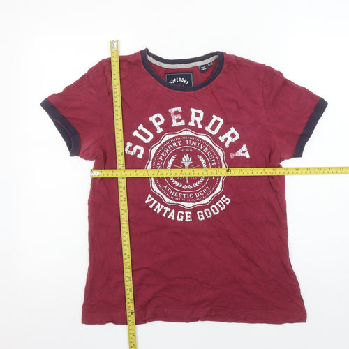 Superdry Women's Red Cotton Vintage Print T-Shirt UK 12