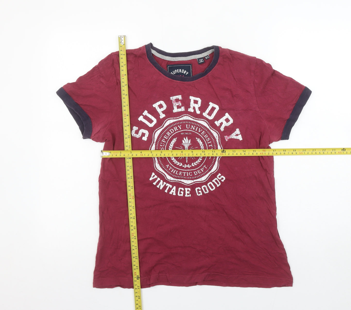 Superdry Women's Red Cotton Vintage Print T-Shirt UK 12