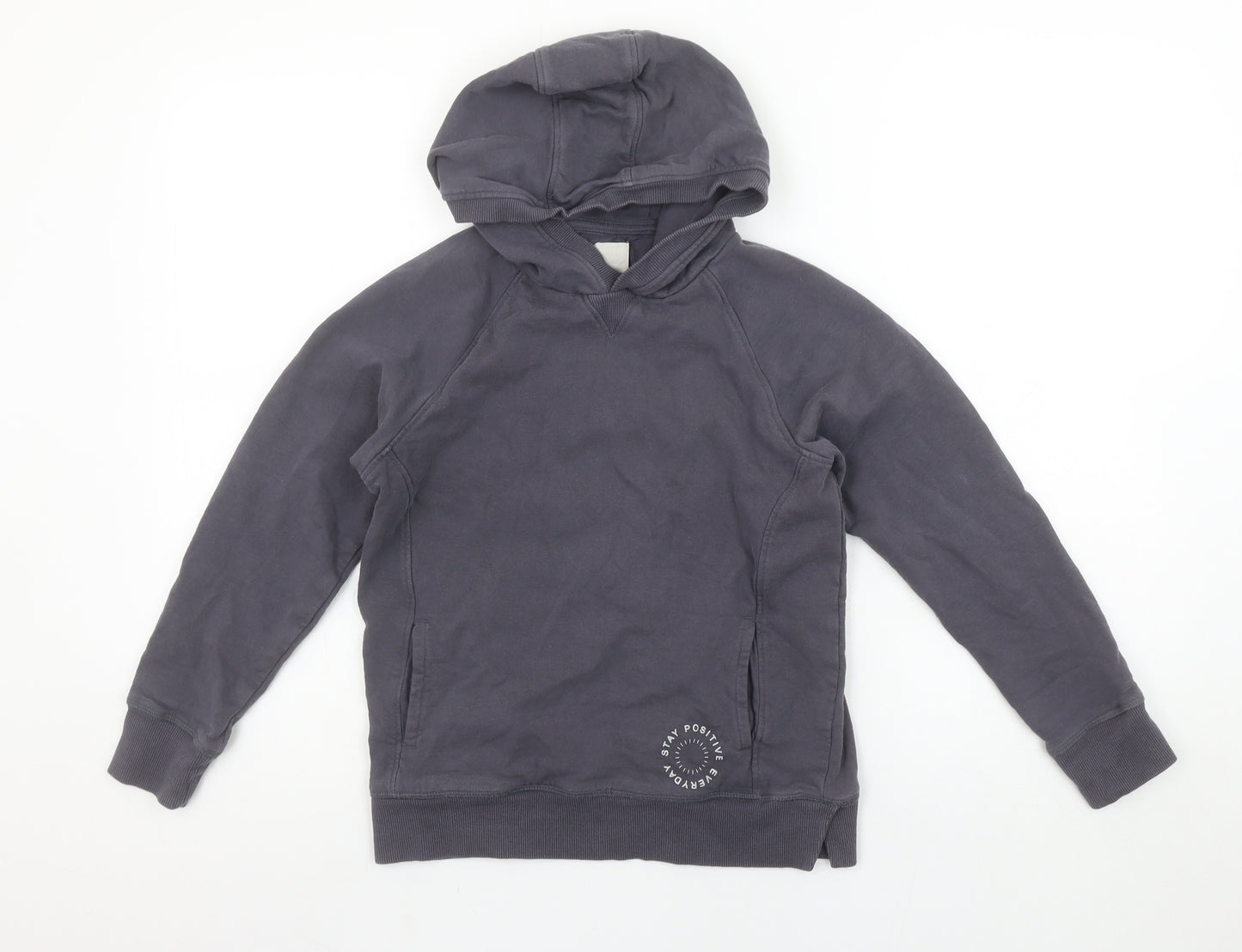 John Lewis Boys Grey Pullover Hoodie 9 Years 100% Cotton Stay Positive Print