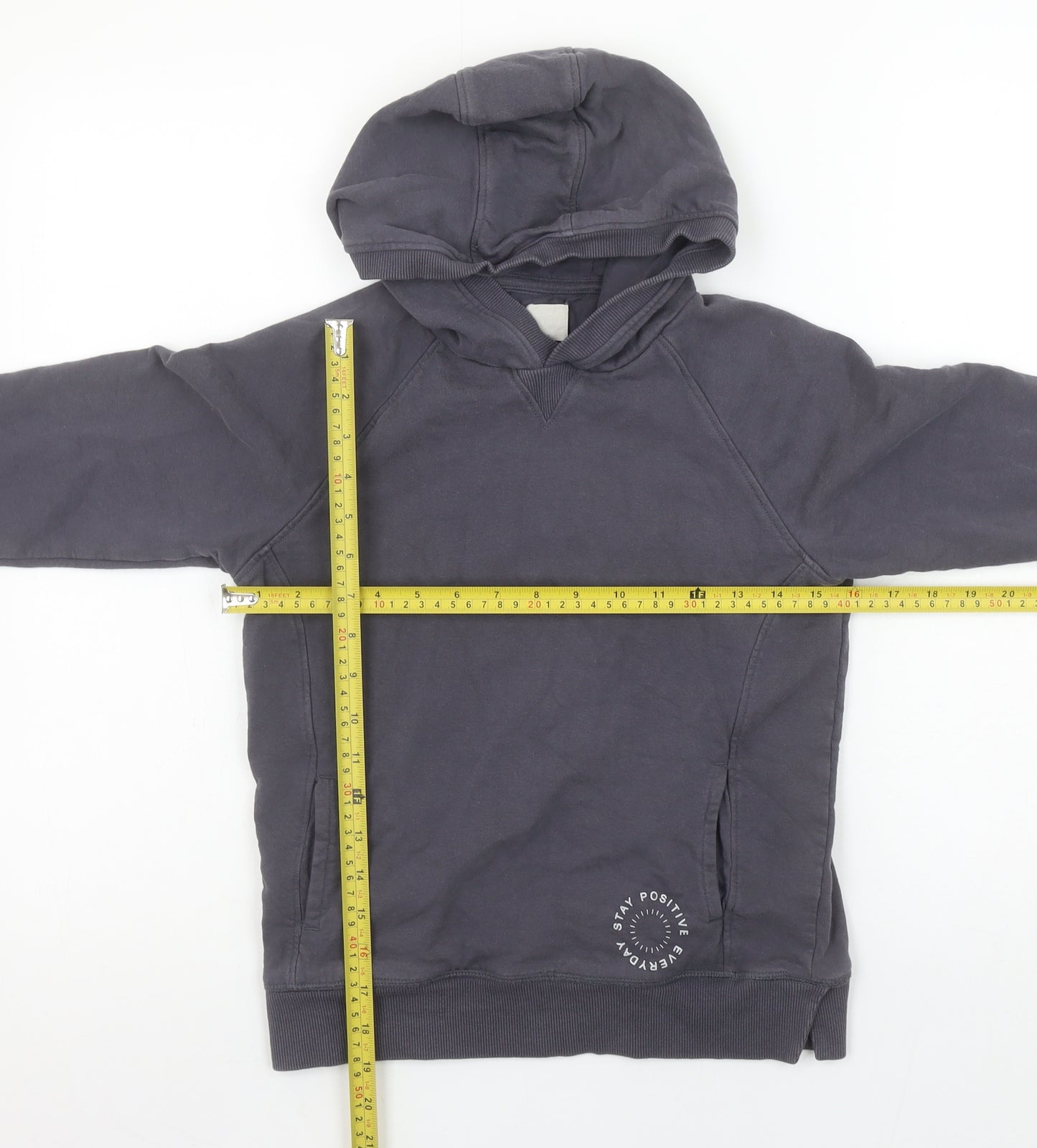 John Lewis Boys Grey Pullover Hoodie 9 Years 100% Cotton Stay Positive Print