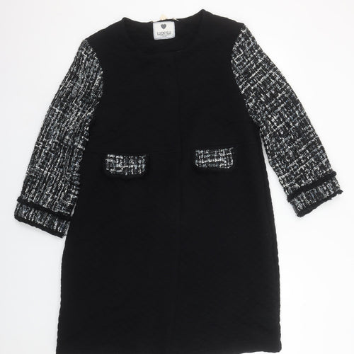 Luckylu Womens Black Tweed Sleeve Mid-Length Coat XL