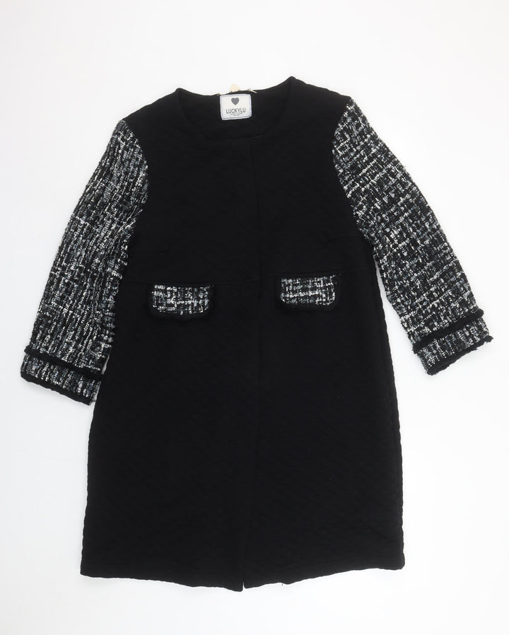Luckylu Womens Black Tweed Sleeve Mid-Length Coat XL