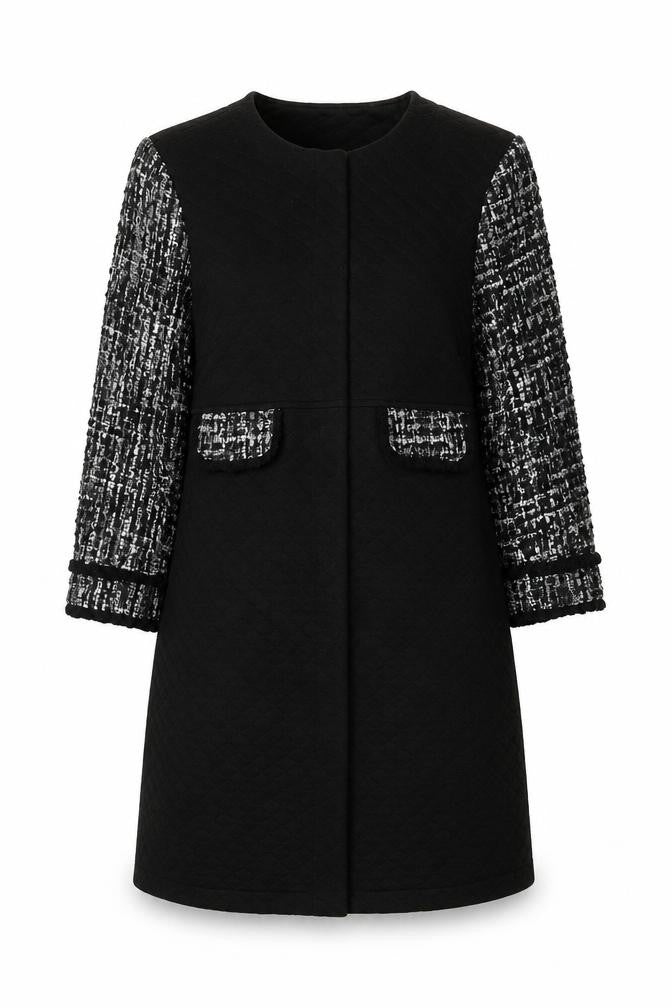 Front view of Luckylu women’s black tweed sleeve mid-length coat xl