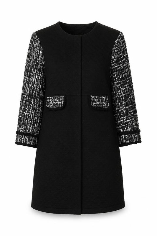 Front view of Luckylu women’s black tweed sleeve mid-length coat xl