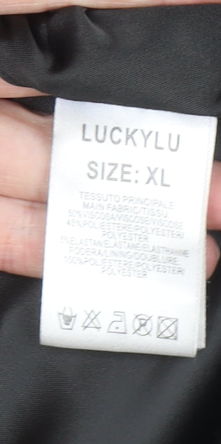 Luckylu Womens Black Tweed Sleeve Mid-Length Coat XL