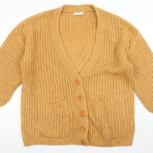 Stradivarius Women Beige Chunky-Knit V-Neck Cardigan Size M