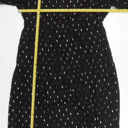 Dunnes Women Black Gold Metallic Shift Dress Size L 3/4 Sleeve