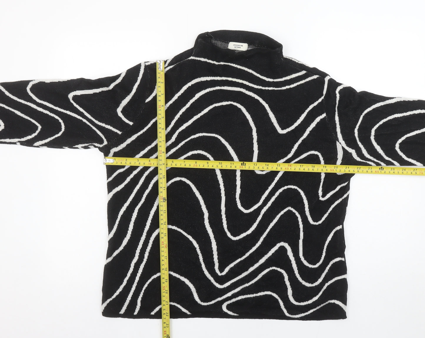 Jacqueline de Yong Women's Black L Mock Neck Geometric Knit Jumper