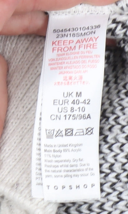 Topshop Women's Black Animal Print Roll Neck Jumper Size M