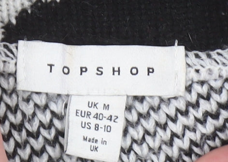 Topshop Women's Black Animal Print Roll Neck Jumper Size M