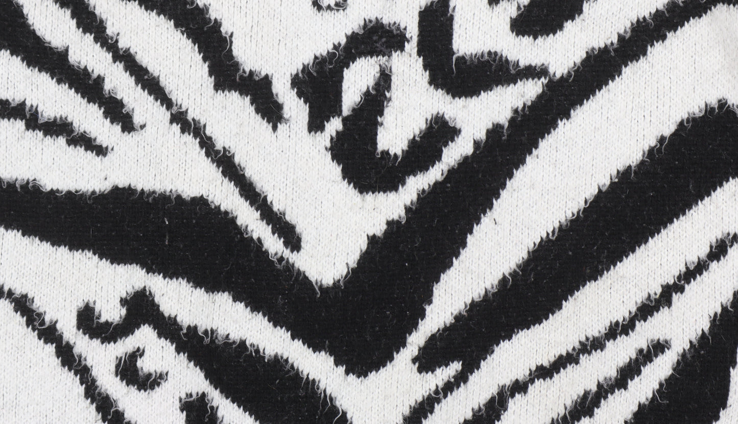 Topshop Women's Black Animal Print Roll Neck Jumper Size M