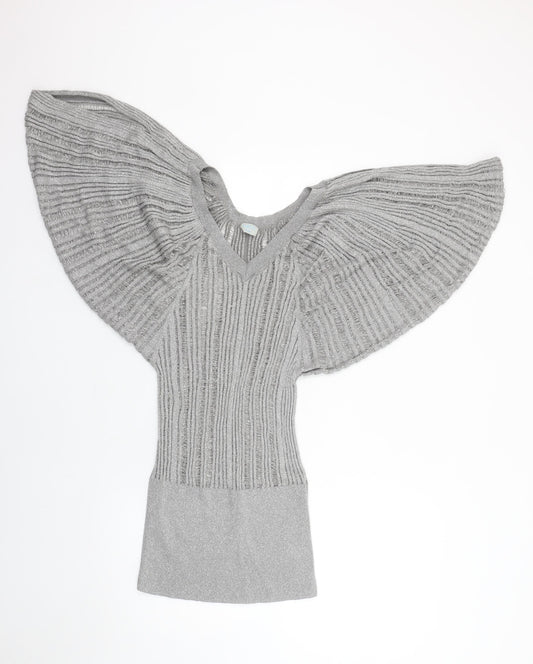 Oasis Women’s Grey V-Neck Flared Sleeve Knit Jumper Size 10