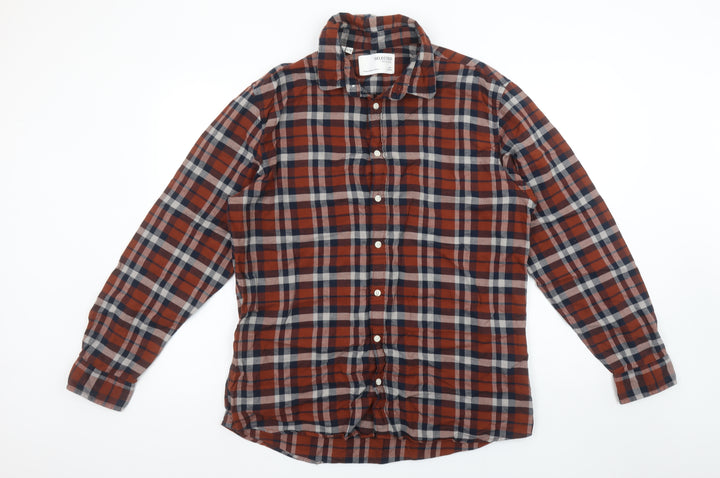 Selected Homme Men's Brown Check Slim Fit Flannel Shirt XL