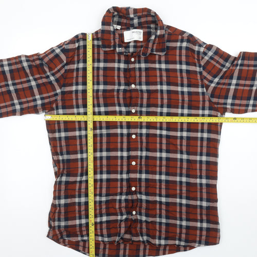 Selected Homme Men's Brown Check Slim Fit Flannel Shirt XL