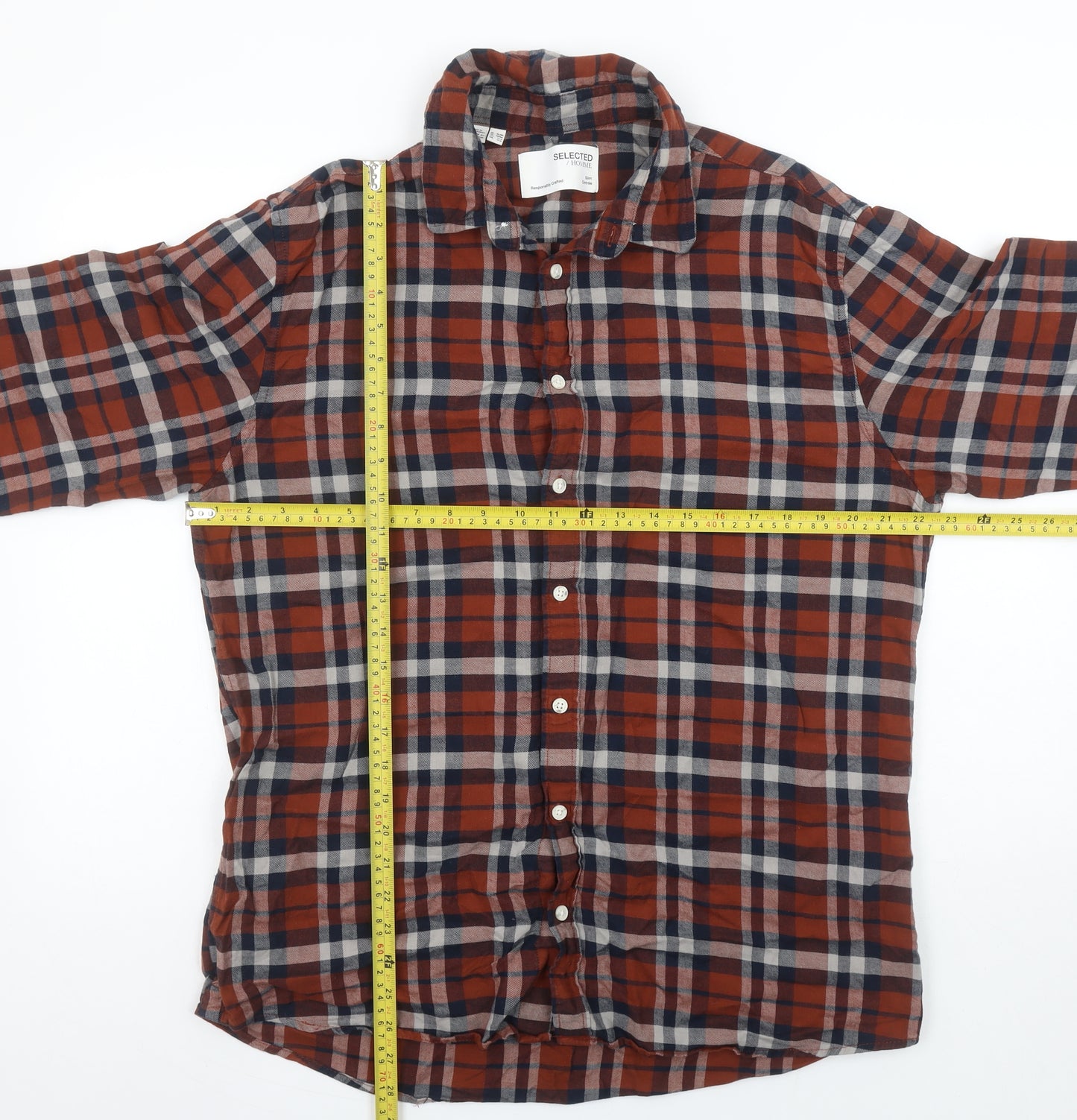 Selected Homme Men's Brown Check Slim Fit Flannel Shirt XL