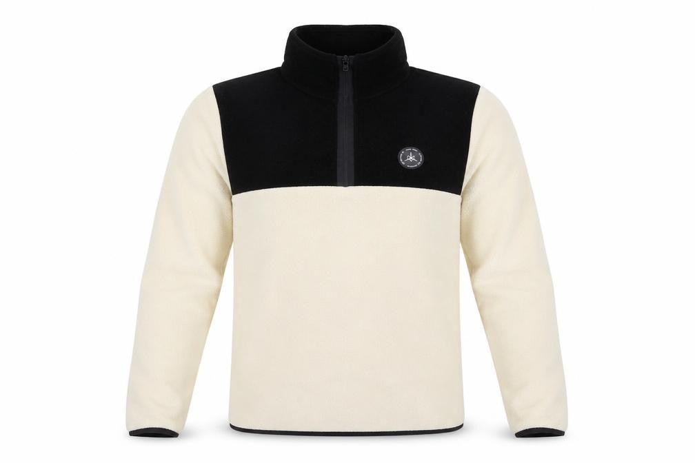 Front view of Jack & Jones Men’s Beige Fleece 1/4 Zip Pullover Sweatshirt M