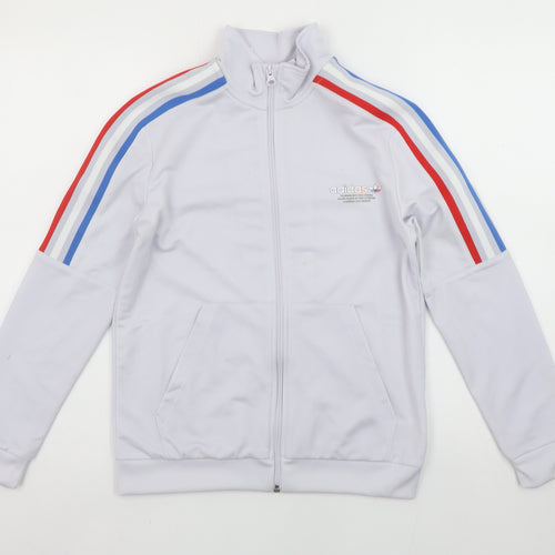 adidas Boys White Full Zip Sweatshirt 11-12 Years Red Blue Striped Logo
