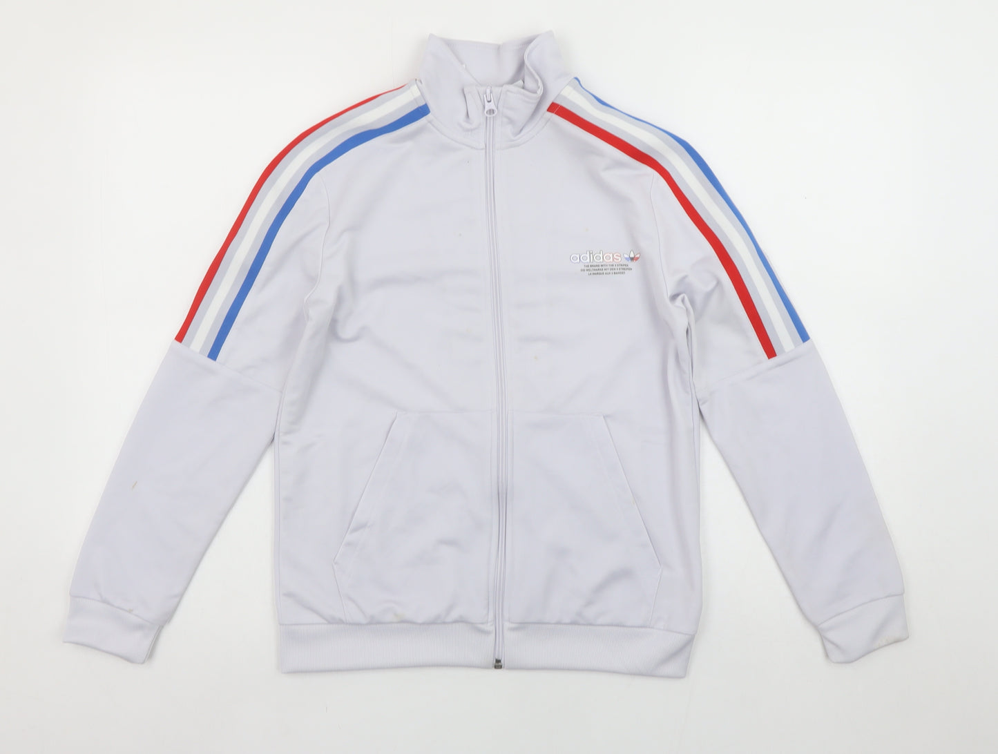 adidas Boys White Full Zip Sweatshirt 11-12 Years Red Blue Striped Logo