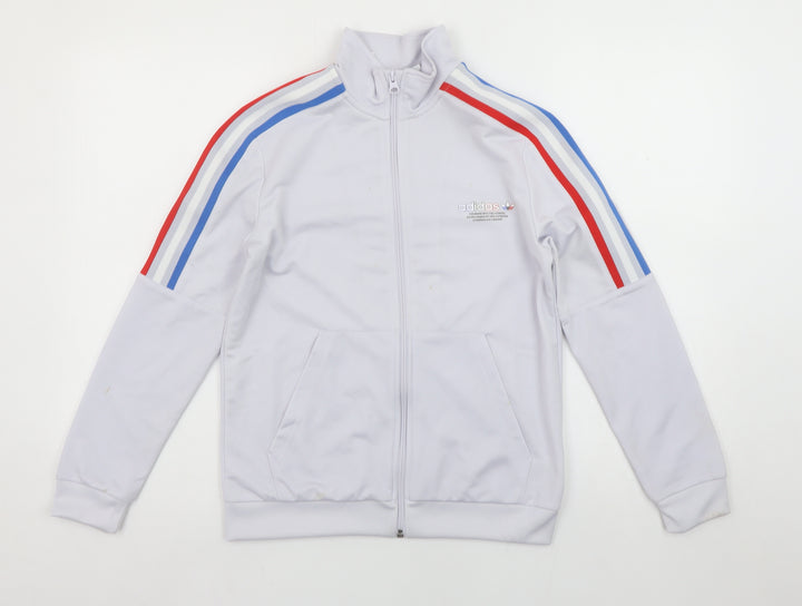 adidas Boys White Full Zip Sweatshirt 11-12 Years Red Blue Striped Logo