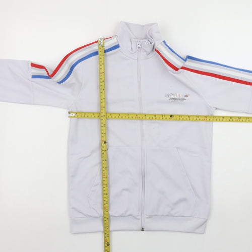 adidas Boys White Full Zip Sweatshirt 11-12 Years Red Blue Striped Logo