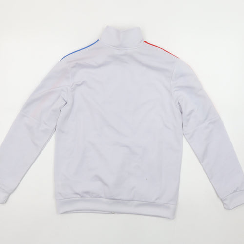 adidas Boys White Full Zip Sweatshirt 11-12 Years Red Blue Striped Logo
